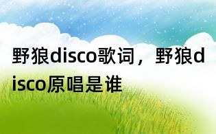 野狼disco歌词,野狼disco原唱是谁