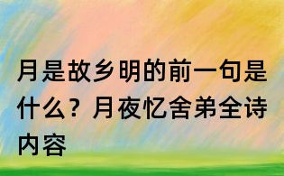 月是故乡明的前一句是什么?月夜忆舍弟全诗内容