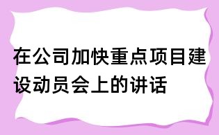 在公司加快重点项目建设动员会上的讲话