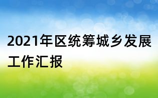 2021年区统筹城乡发展工作汇报