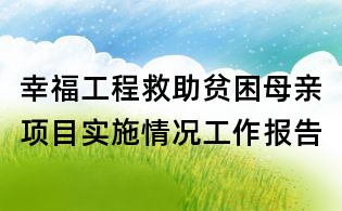 幸福工程救助贫困母亲项目实施情况工作报告