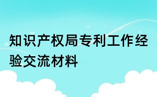 知识产权局专利工作经验交流材料