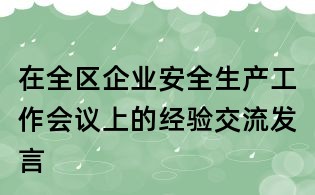 在全区企业安全生产工作会议上的经验交流发言