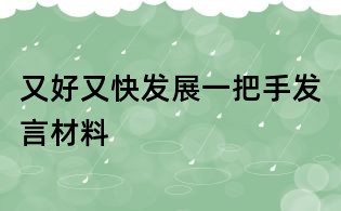 又好又快发展一把手发言材料