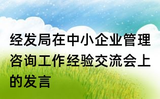 经发局在中小企业管理咨询工作经验交流会上的发言