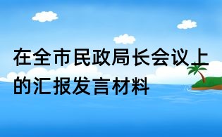 在全市民政局长会议上的汇报发言材料