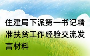 住建局下派第一书记精准扶贫工作经验交流发言材料