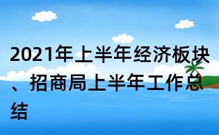 2021年上半年经济板块、招商局上半年工作总结
