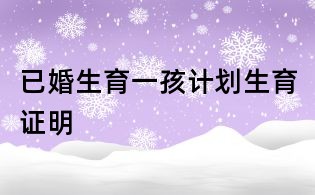 已婚生育一孩计划生育证明