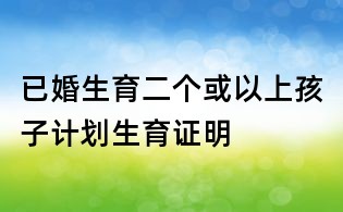 已婚生育二个或以上孩子计划生育证明