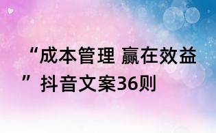 “成本管理 赢在效益”抖音文案36则