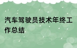 汽车驾驶员技术年终工作总结