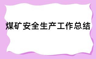 煤矿安全生产工作总结
