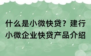 什么是小微快贷?建行小微企业快贷产品介绍