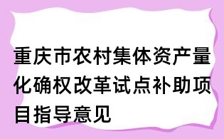 重庆市农村集体资产量化确权改革试点补助项目指导意见
