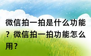 微信拍一拍是什么功能?微信拍一拍功能怎么用?