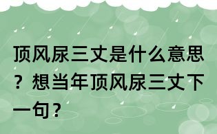 顶风尿三丈是什么意思?想当年顶风尿三丈下一句?