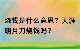 烧钱是什么意思？天涯明月刀烧钱吗？
