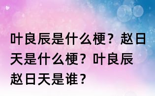 叶良辰是什么梗？赵日天是什么梗？叶良辰 赵日天是谁？