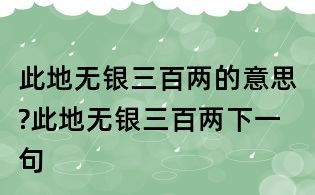 此地无银三百两的意思?此地无银三百两下一句