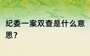 纪委一案双查是什么意思?