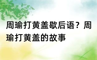 周瑜打黄盖歇后语?周瑜打黄盖的故事