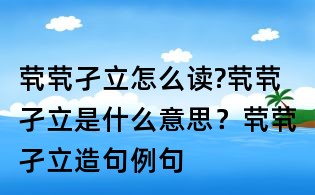 茕茕孑立怎么读?茕茕孑立是什么意思?茕茕孑立造句例句